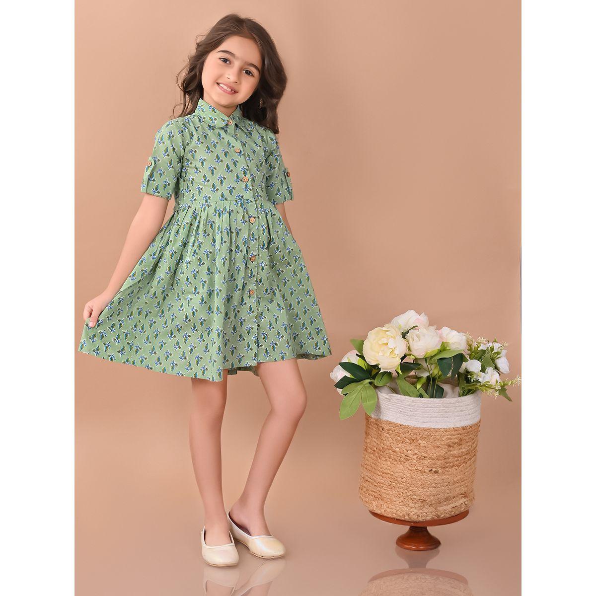 فستان مطبع بالكامل مع ازرار غلق واربطة ليل بيكس × ستايلي-girls-clothing-dressesandjumpsuits-image-5