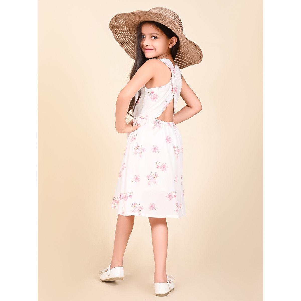 فستان مطبع بزهور مع اربطة بنمط كروس ليل بيكس × ستايلي-girls-clothing-dressesandjumpsuits-image-2