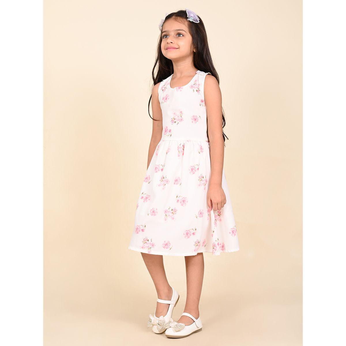فستان مطبع بزهور مع اربطة بنمط كروس ليل بيكس × ستايلي-girls-clothing-dressesandjumpsuits-image-4