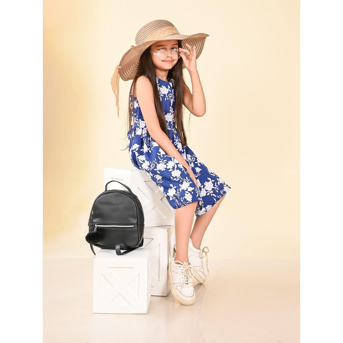 فستان مطبع بزهور مع اربطة بنمط كروس ليل بيكس × ستايلي-girls-clothing-dressesandjumpsuits-image-1