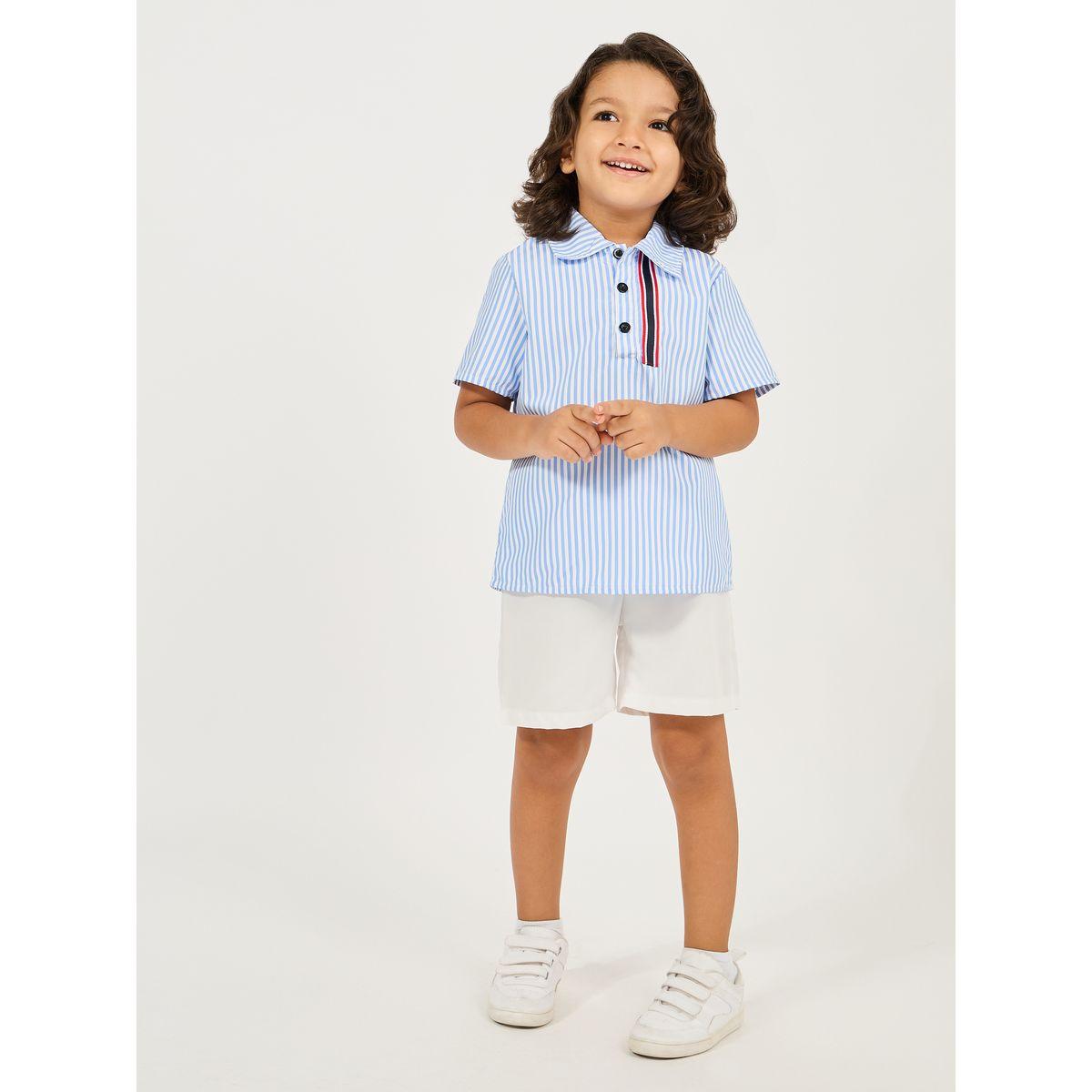 Styli Striped Button Front Shirt & Shorts Set-boys-clothing-setsandcoords-image-1