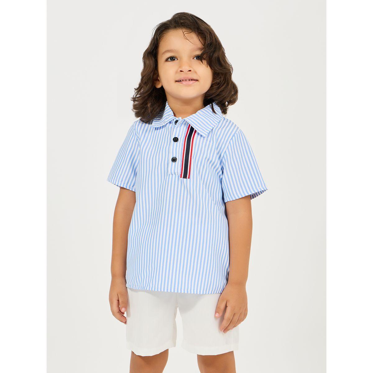 Styli Striped Button Front Shirt & Shorts Set-boys-clothing-setsandcoords-image-2