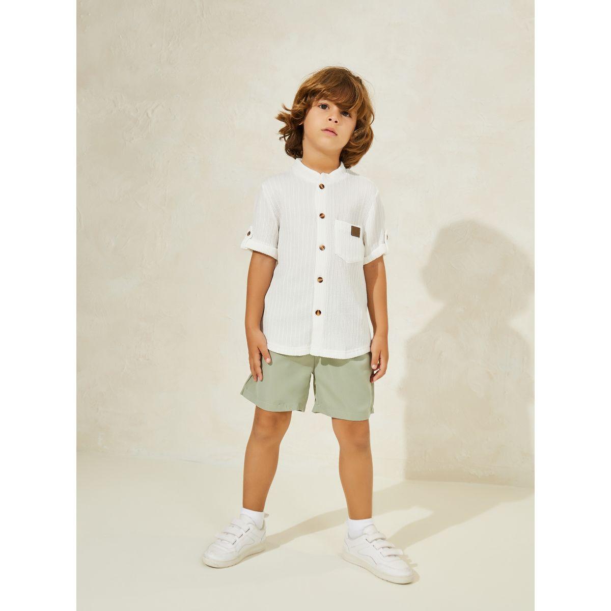 Styli Textured Shirt & Solid Shorts Set-boys-clothing-setsandcoords-image-1