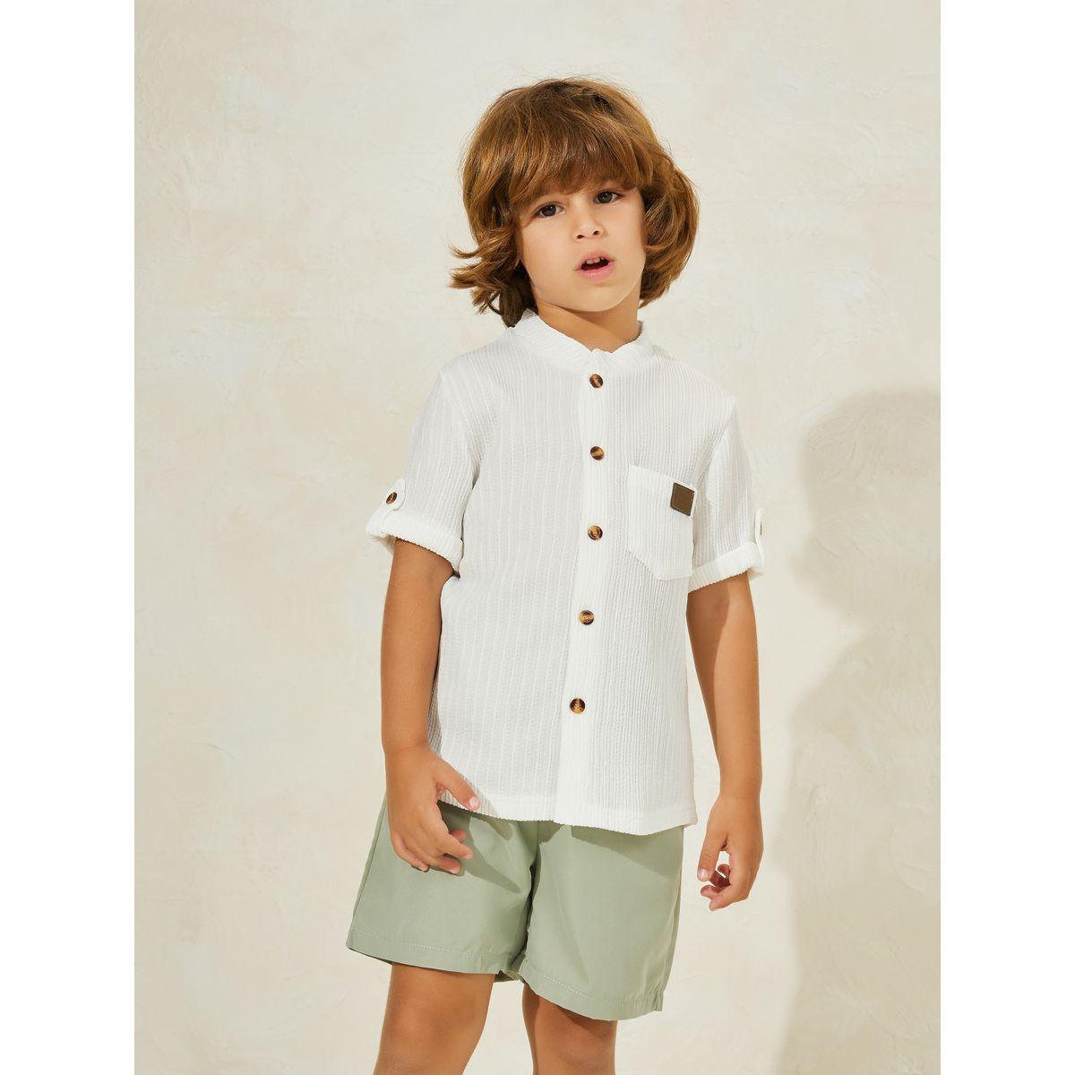 Styli Textured Shirt & Solid Shorts Set-boys-clothing-setsandcoords-image-2