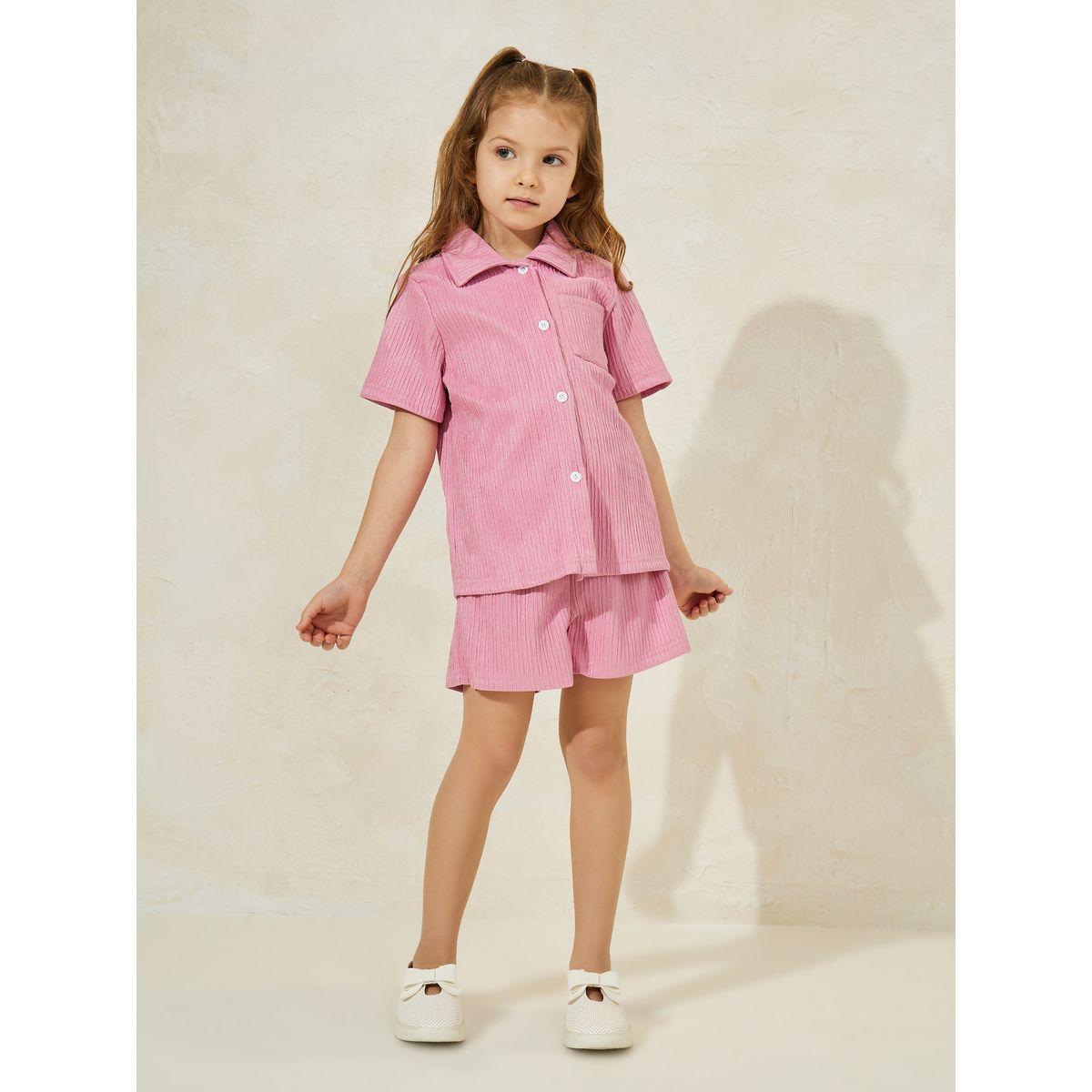 Styli Texture Fabric Shirt & Short Set-girls-clothing-setsandcoords-image-1