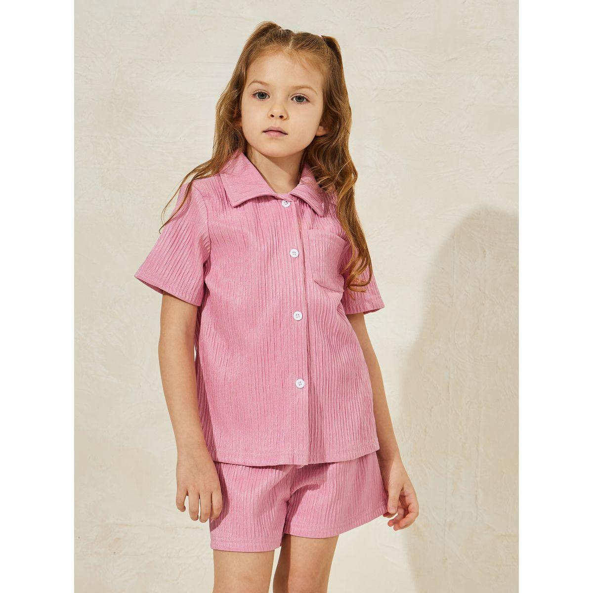 Styli Texture Fabric Shirt & Short Set-girls-clothing-setsandcoords-image-2