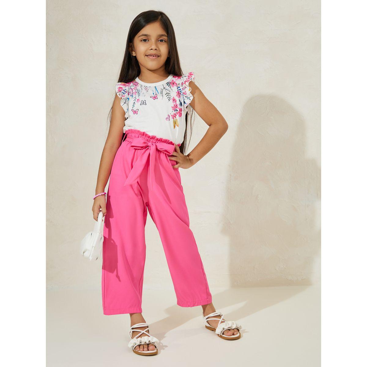 Styli Floral Printed Ruffle Trim Fly Sleeve T-Shirt & Pant Set-girls-clothing-setsandcoords-image-1