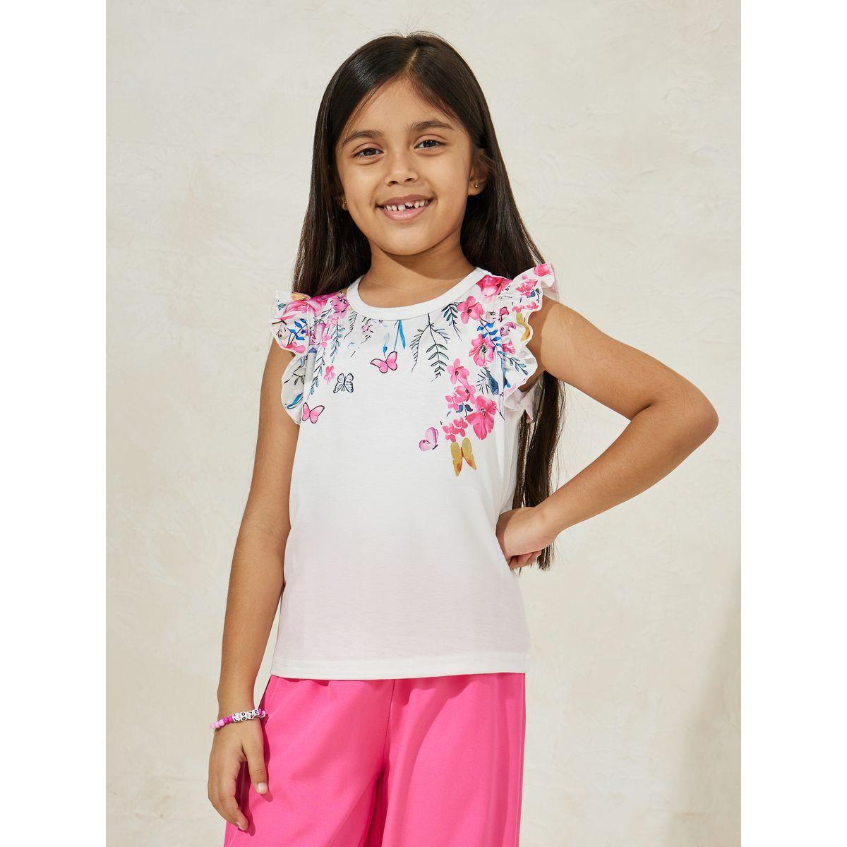 Styli Floral Printed Ruffle Trim Fly Sleeve T-Shirt & Pant Set-girls-clothing-setsandcoords-image-2