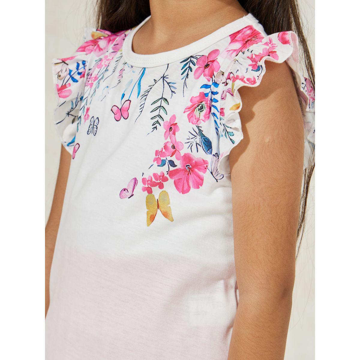 Styli Floral Printed Ruffle Trim Fly Sleeve T-Shirt & Pant Set-girls-clothing-setsandcoords-image-3