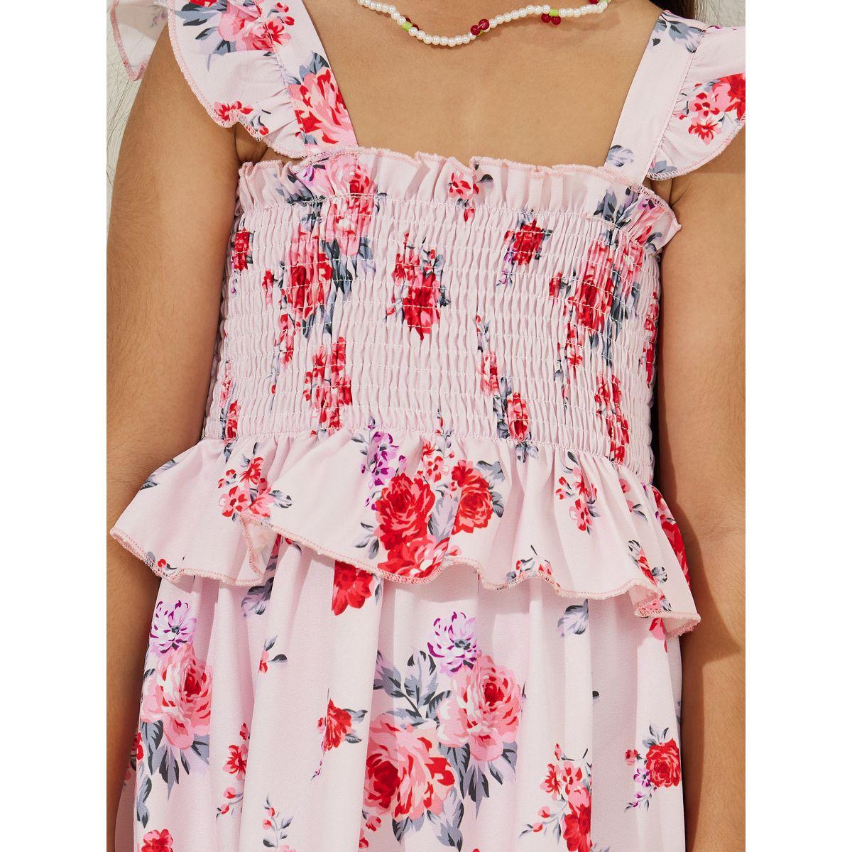فستان مطبع بزهور مع طبقات وتفاصيل مزمومة-girls-clothing-dressesandjumpsuits-image-3
