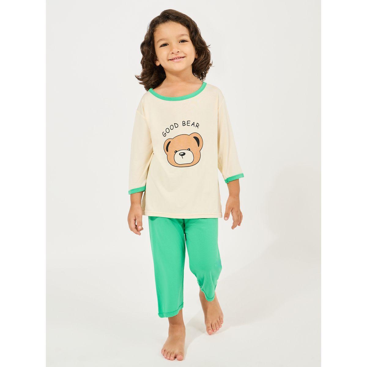 طقم من بنطال بيجاما قصير مع تيشيرت بطبعة دب-girls-clothing-nightwear-image-1