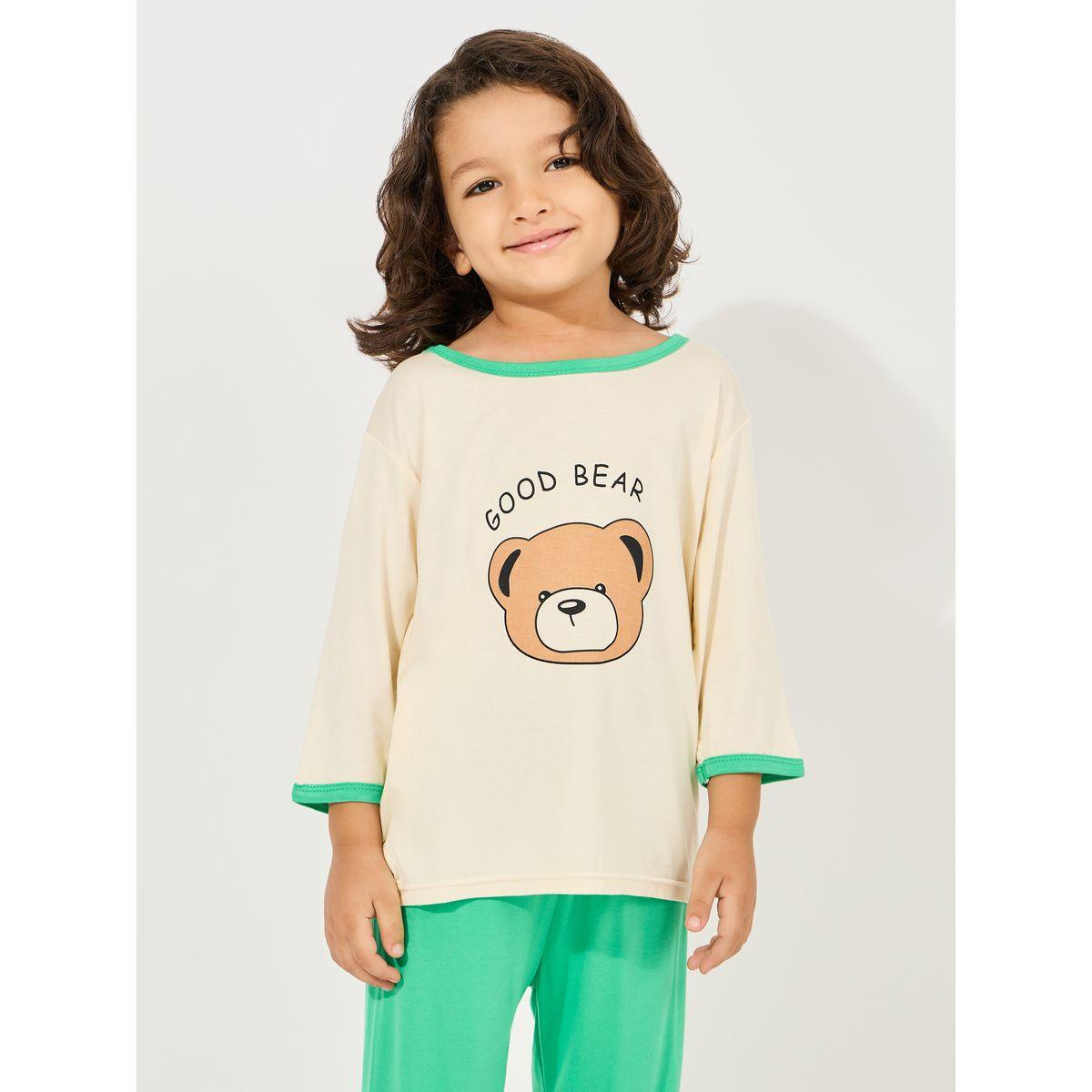 Styli Bear Print T-Shirt & Crop Pyjama Set-girls-clothing-nightwear-image-2