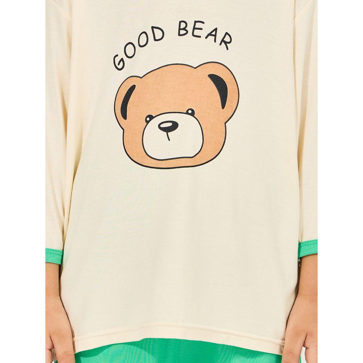 Styli Bear Print T-Shirt & Crop Pyjama Set-girls-clothing-nightwear-image-3