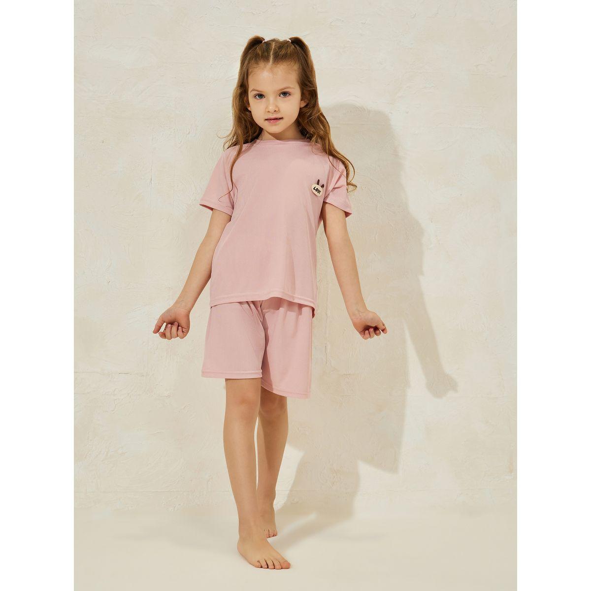 Styli Solid Patch Detail T-Shirt & Shorts Set-girls-clothing-nightwear-image-1