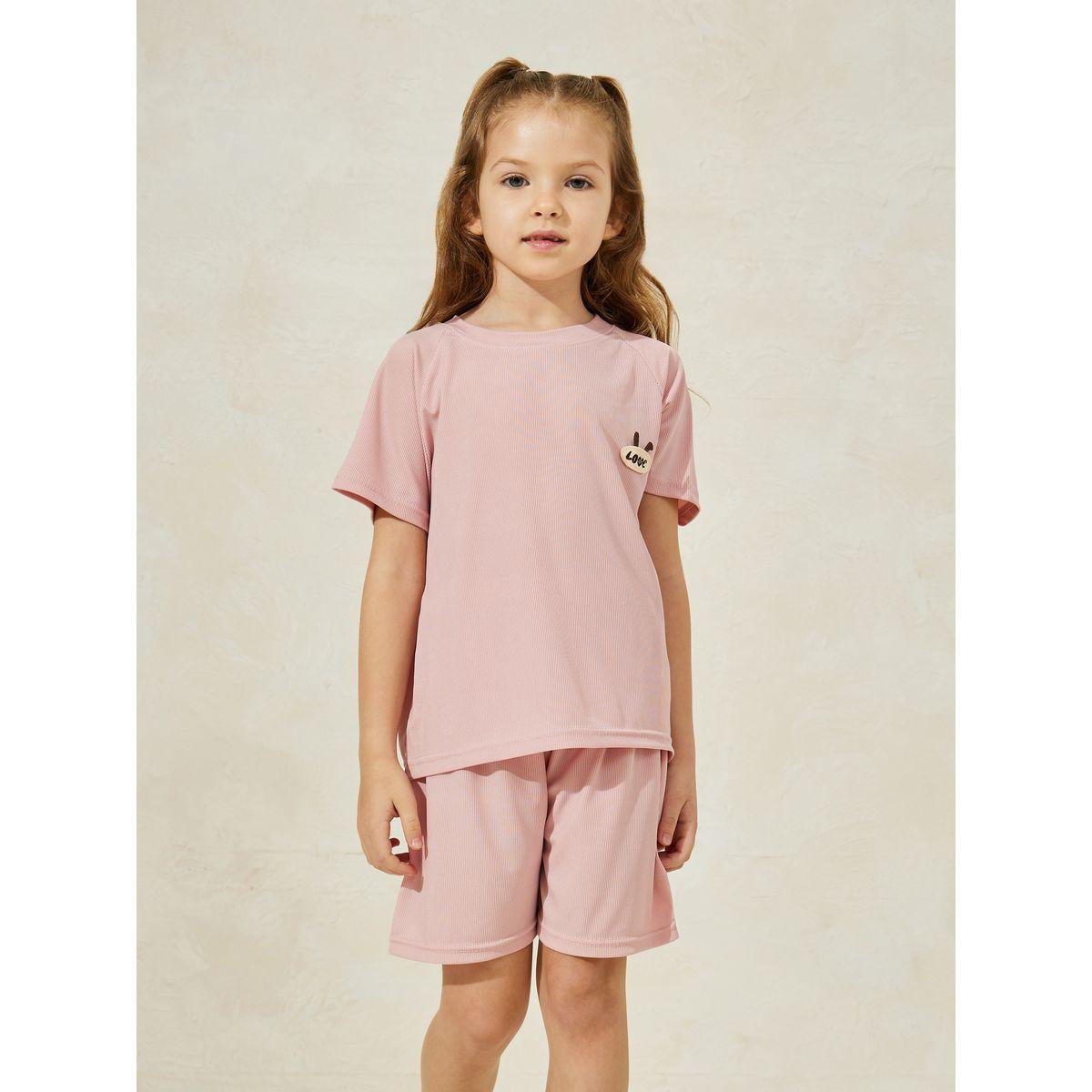 Styli Solid Patch Detail T-Shirt & Shorts Set-girls-clothing-nightwear-image-2