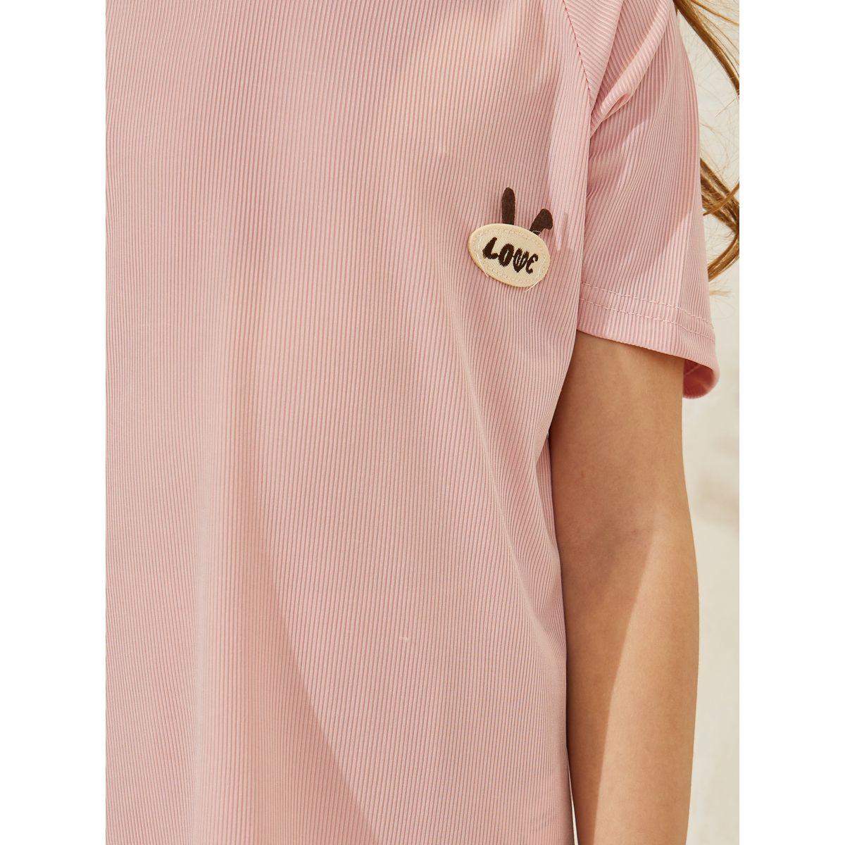 Styli Solid Patch Detail T-Shirt & Shorts Set-girls-clothing-nightwear-image-3