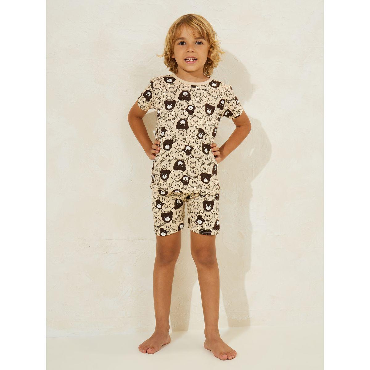 Styli Bear Print Cotton T-Shirt & Shorts Set-boys-clothing-nightwear-image-1