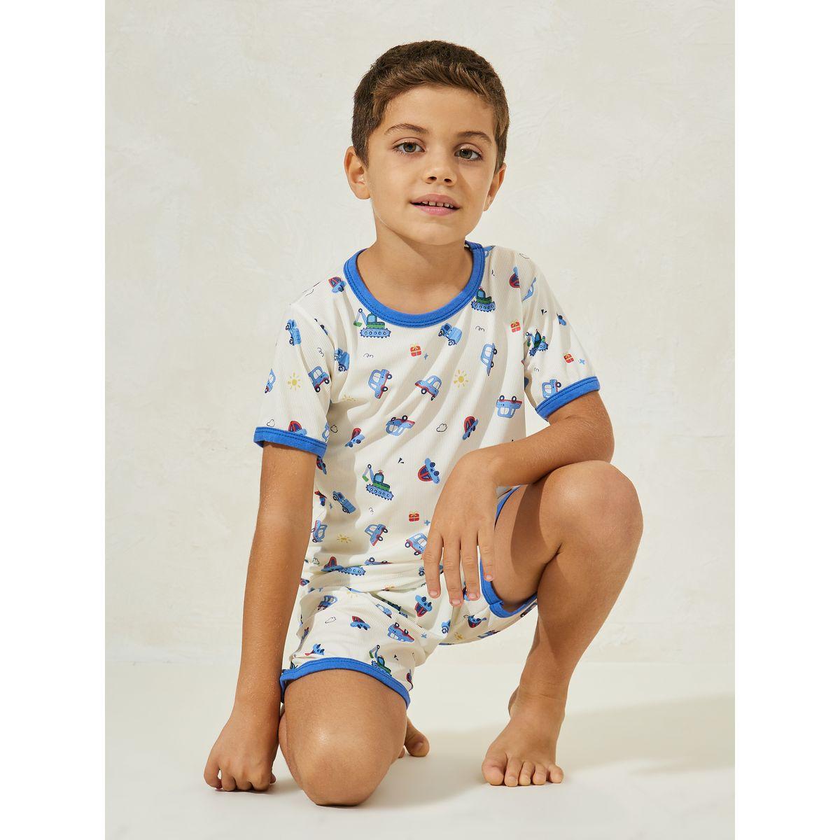 Styli Car Printed T-Shirt & Short Pyjama Set-boys-clothing-nightwear-image-1