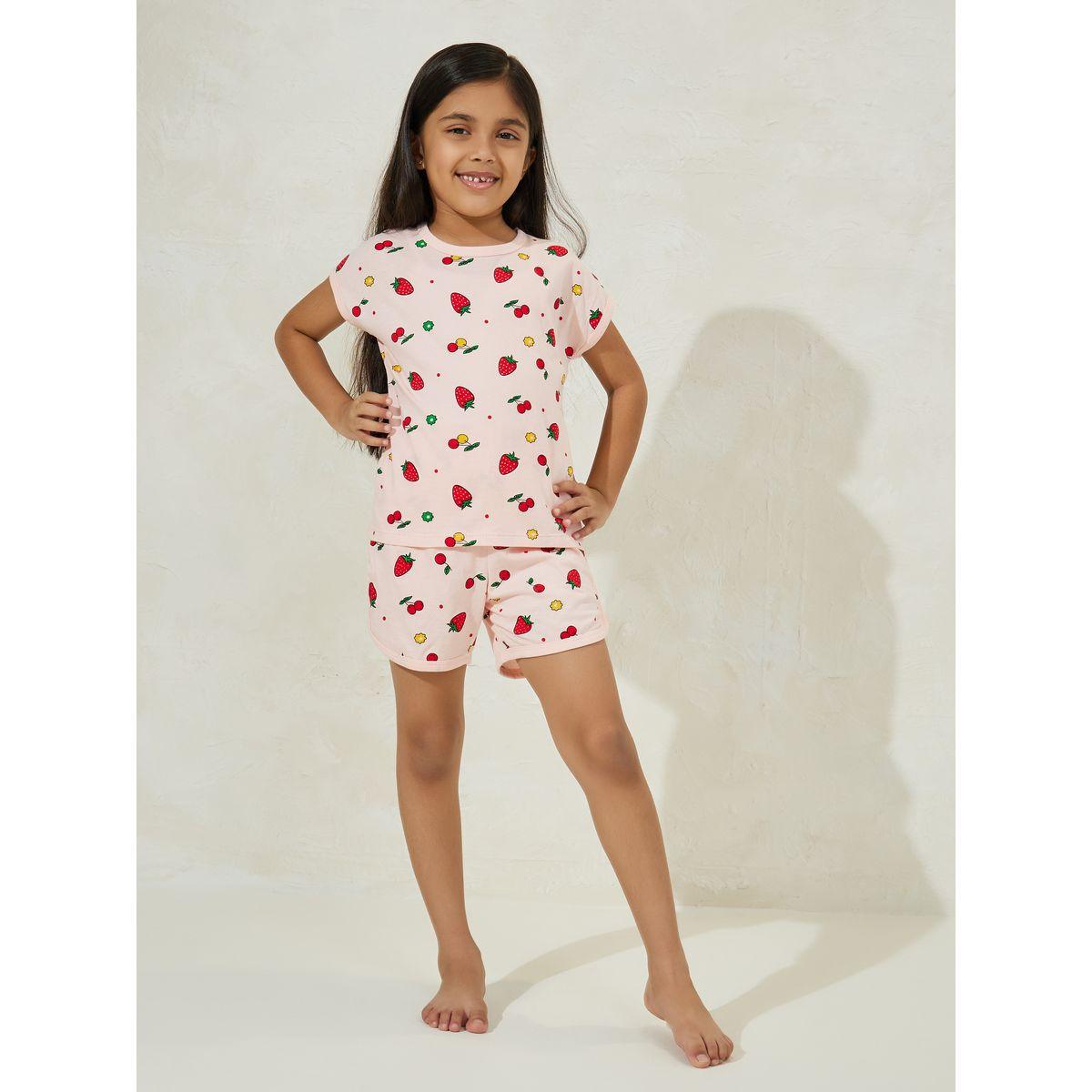 Styli Strawberry Print T-shirt & Shorts Set-girls-clothing-nightwear-image-1