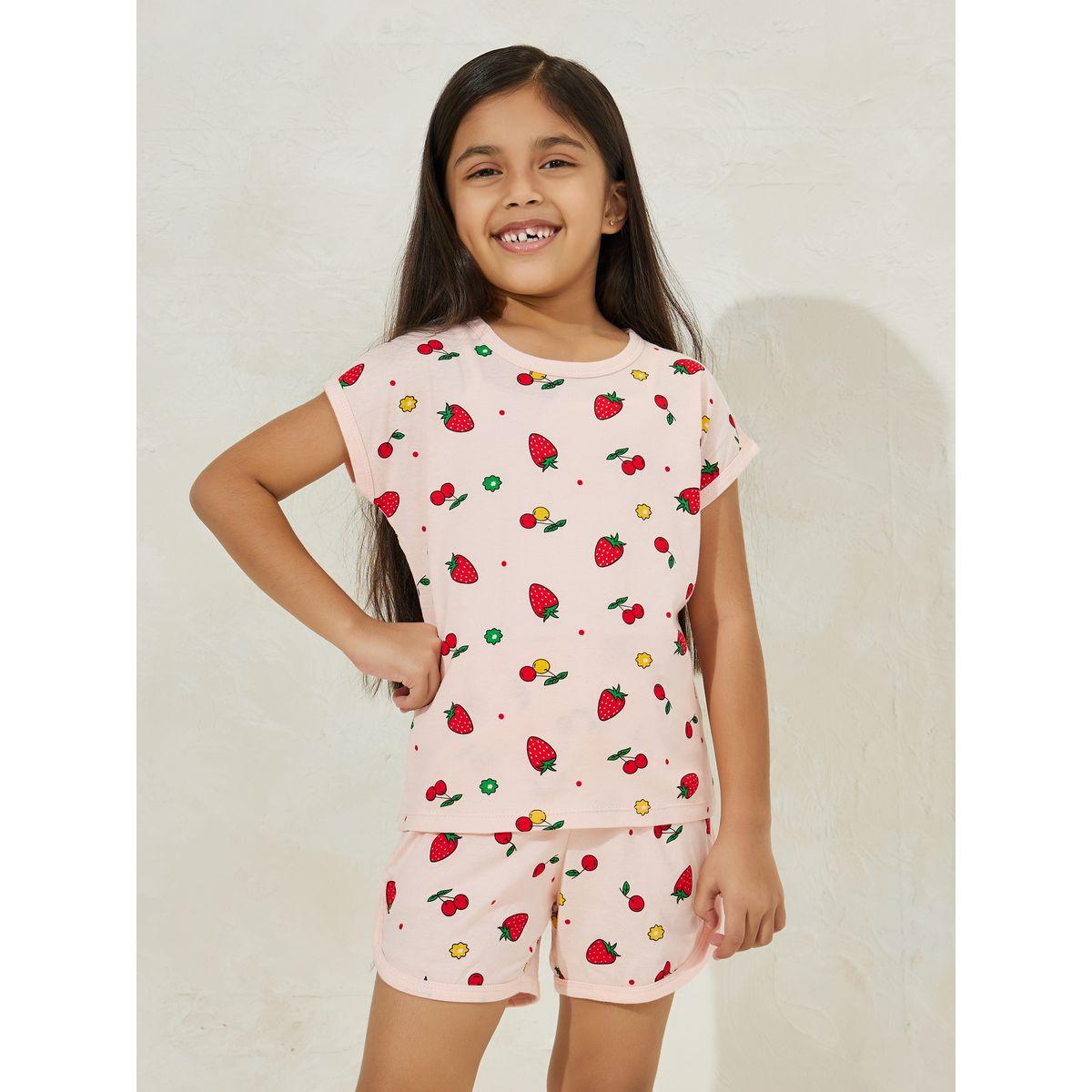 Styli Strawberry Print T-shirt & Shorts Set-girls-clothing-nightwear-image-2