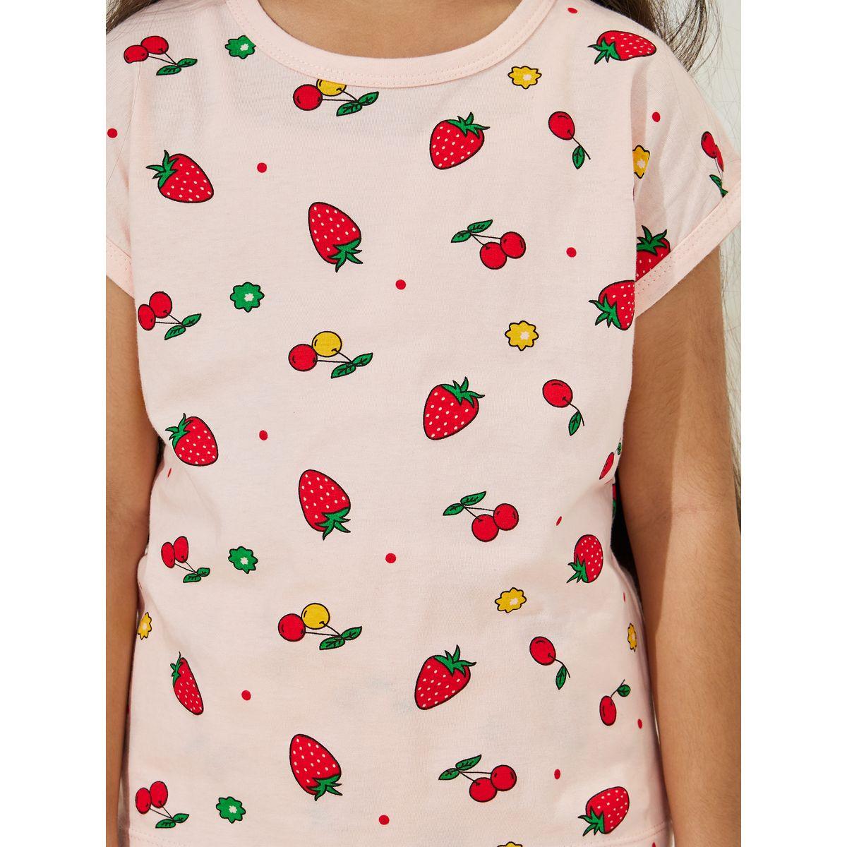 Styli Strawberry Print T-shirt & Shorts Set-girls-clothing-nightwear-image-3