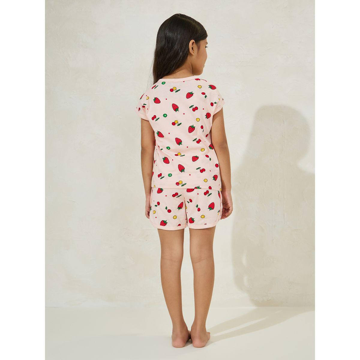 Styli Strawberry Print T-shirt & Shorts Set-girls-clothing-nightwear-image-4