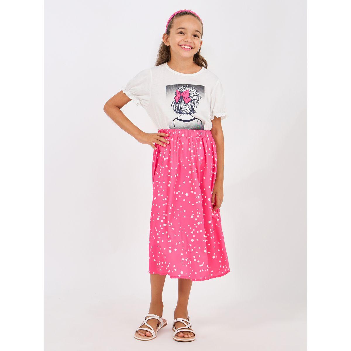Styli Girl Graphic T-Shirt & Polka Dot Skirt Set-girls-clothing-setsandcoords-image-1