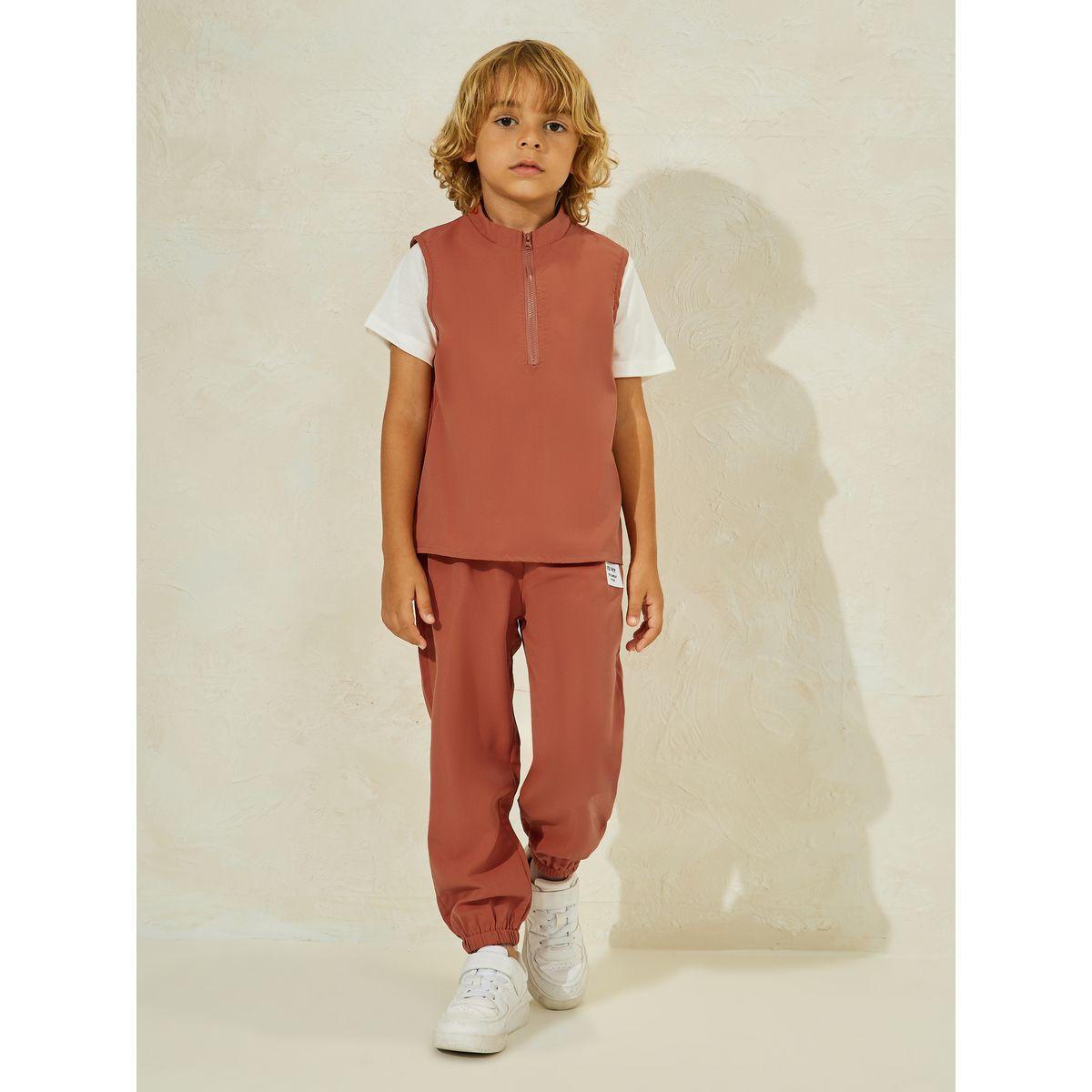 Styli 4pcs Solid T-Shirt & Zipper Front Vest & Pant & Crossbag Set-boys-clothing-setsandcoords-image-2
