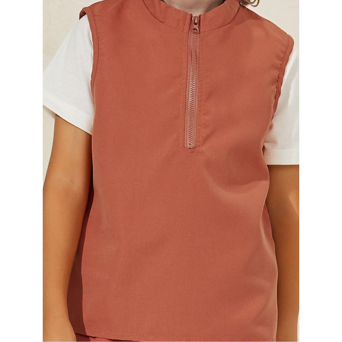 Styli 4pcs Solid T-Shirt & Zipper Front Vest & Pant & Crossbag Set-boys-clothing-setsandcoords-image-5