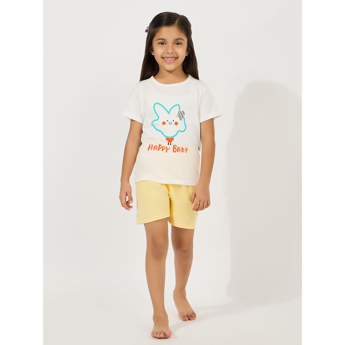 Styli Happy Graphic Print T-Shirt & Shorts Set-girls-clothing-nightwear-image-1
