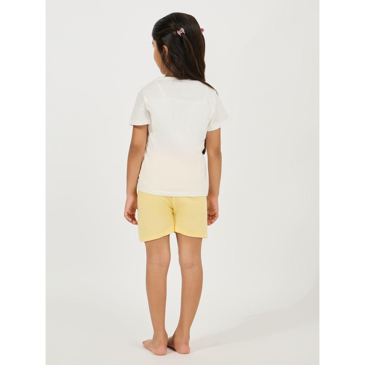 Styli Happy Graphic Print T-Shirt & Shorts Set-girls-clothing-nightwear-image-4