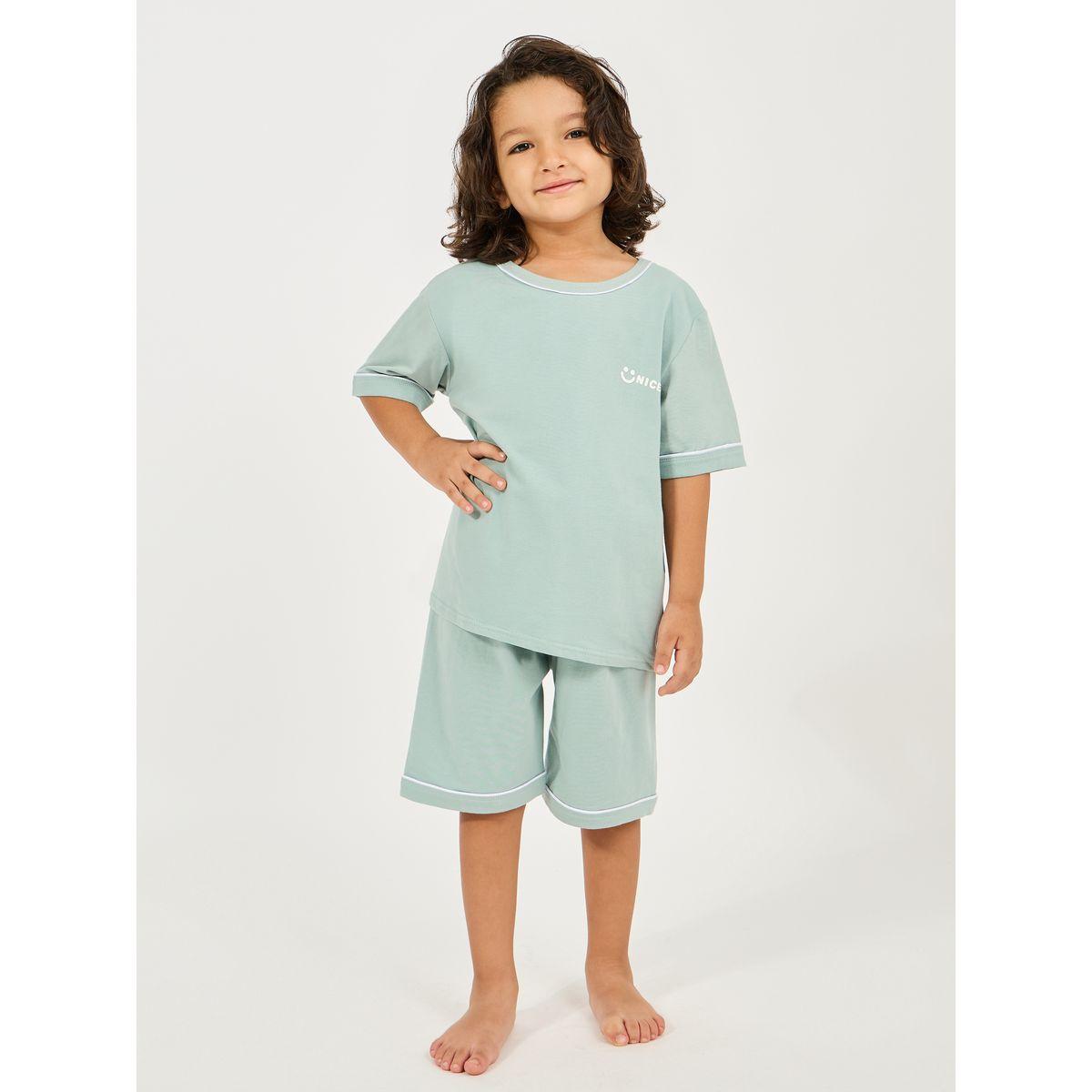 Styli Cotton Minimal Print T-Shirt & Shorts Set-boys-clothing-nightwear-image-1