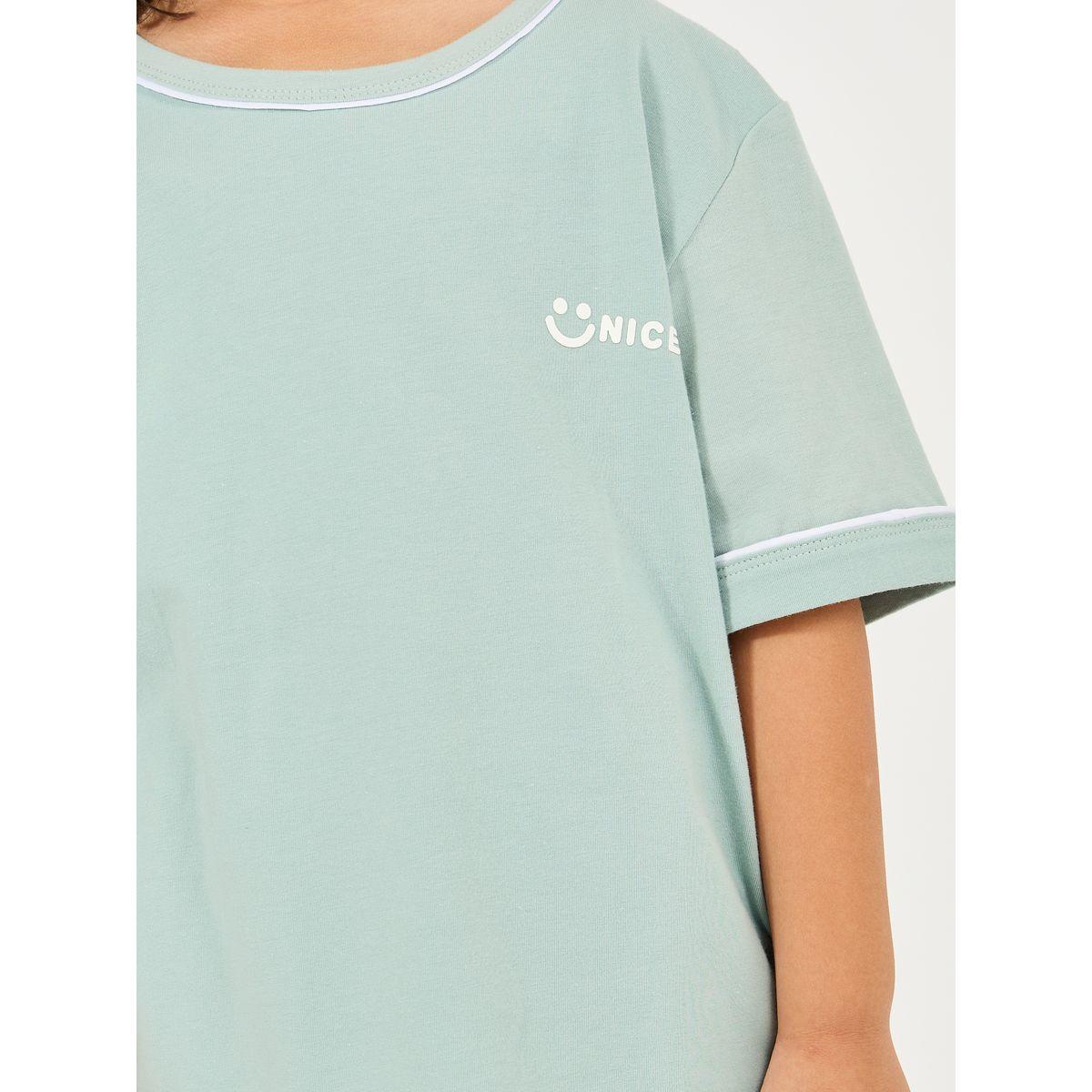 Styli Cotton Minimal Print T-Shirt & Shorts Set-boys-clothing-nightwear-image-3