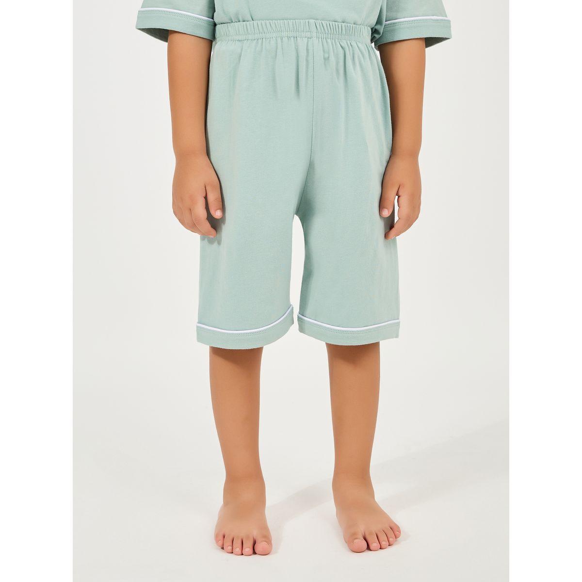 Styli Cotton Minimal Print T-Shirt & Shorts Set-boys-clothing-nightwear-image-5