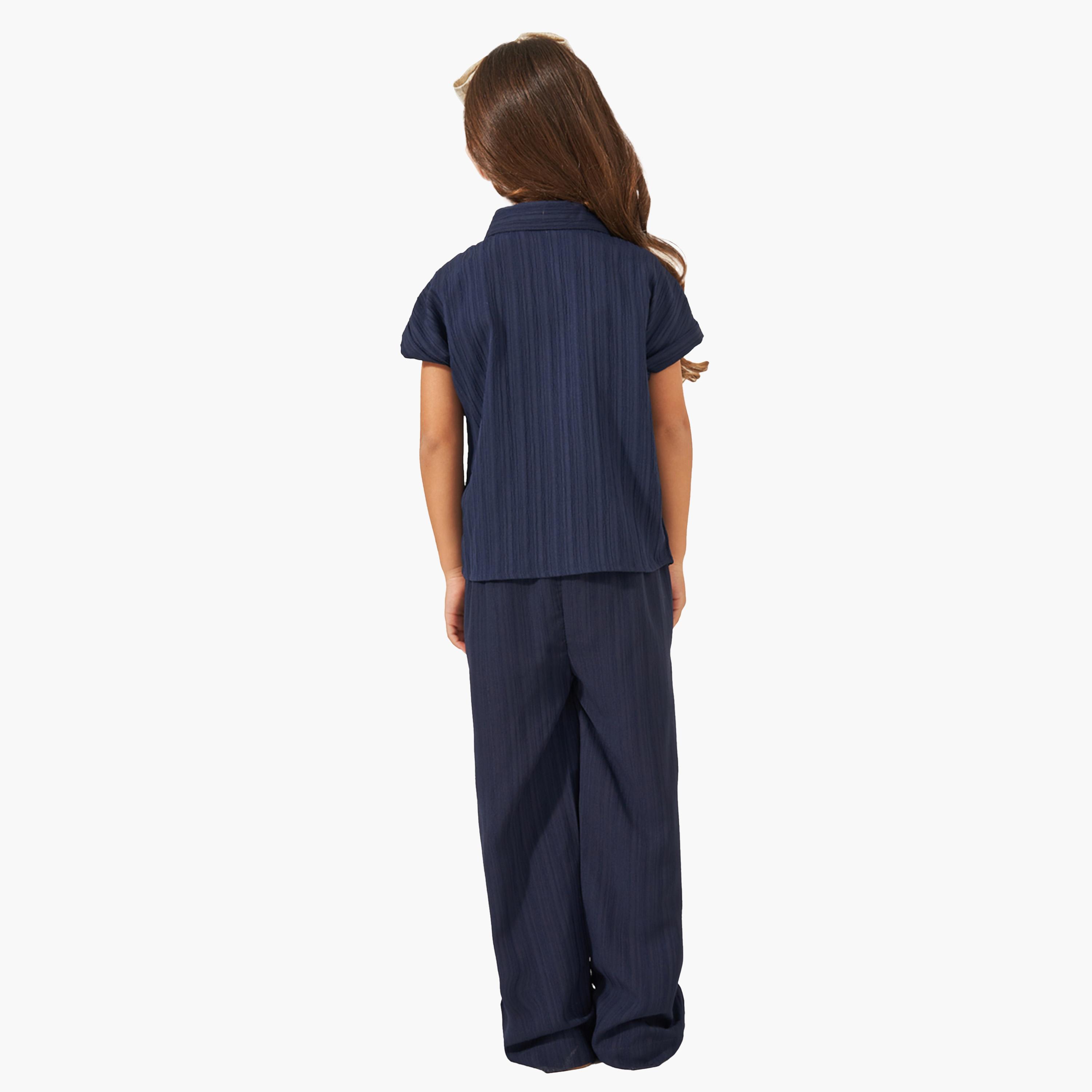 Styli Textured Spread Collar Shirt and Trousers Set-girls-clothing-setsandcoords-image-5