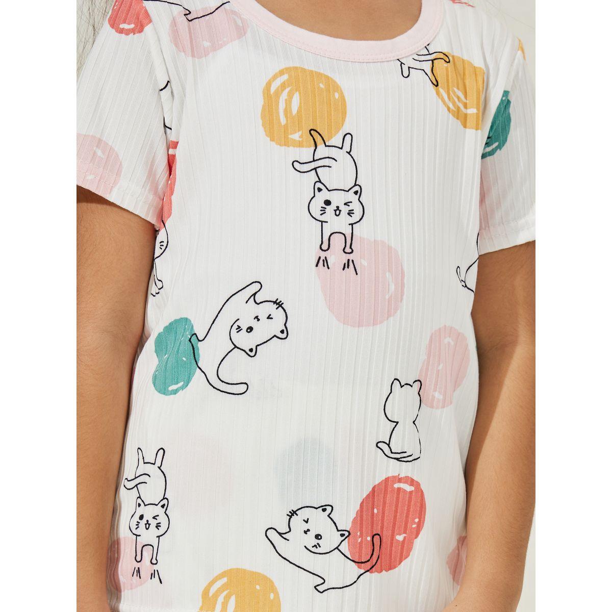 طقم من بنطال بيجاما وتيشيرت بطبعة قطة-girls-clothing-nightwear-image-3