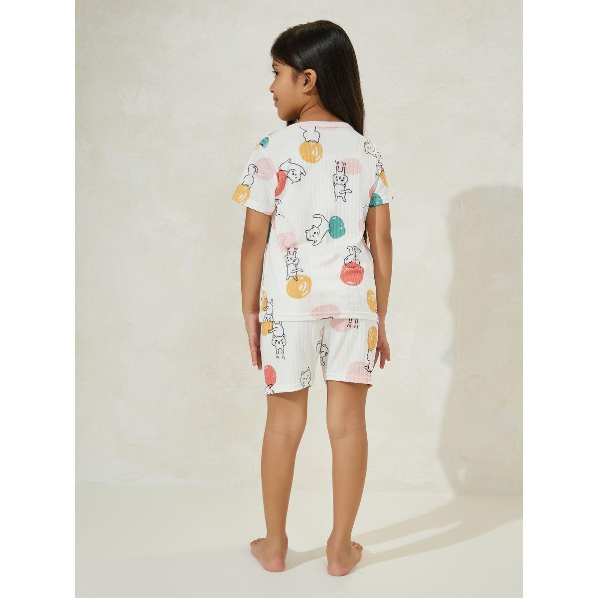 Styli Cat Graphic Print T-Shirt & Shorts Set-girls-clothing-nightwear-image-4