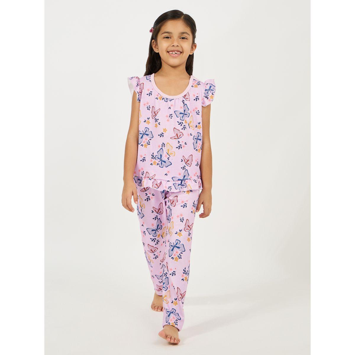 طقم من بنطال بيجاما مع بلوزة بطبعة فراشة-girls-clothing-nightwear-image-1