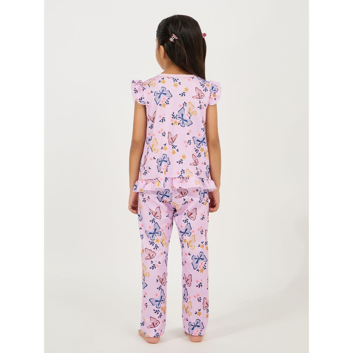 Styli Butterfly Print Top & Pyjama Set-girls-clothing-nightwear-image-3