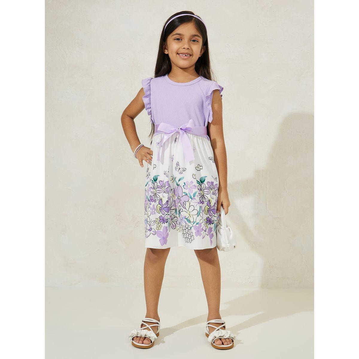 Styli Rib Knit Top Contrast Floral Print Dress-girls-clothing-dressesandjumpsuits-image-1