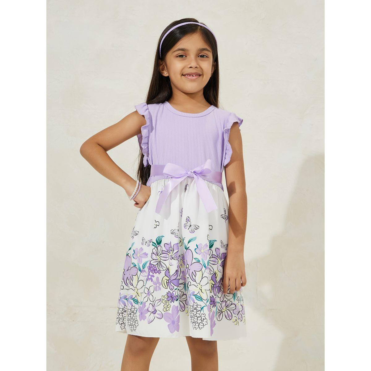 Styli Rib Knit Top Contrast Floral Print Dress-girls-clothing-dressesandjumpsuits-image-2