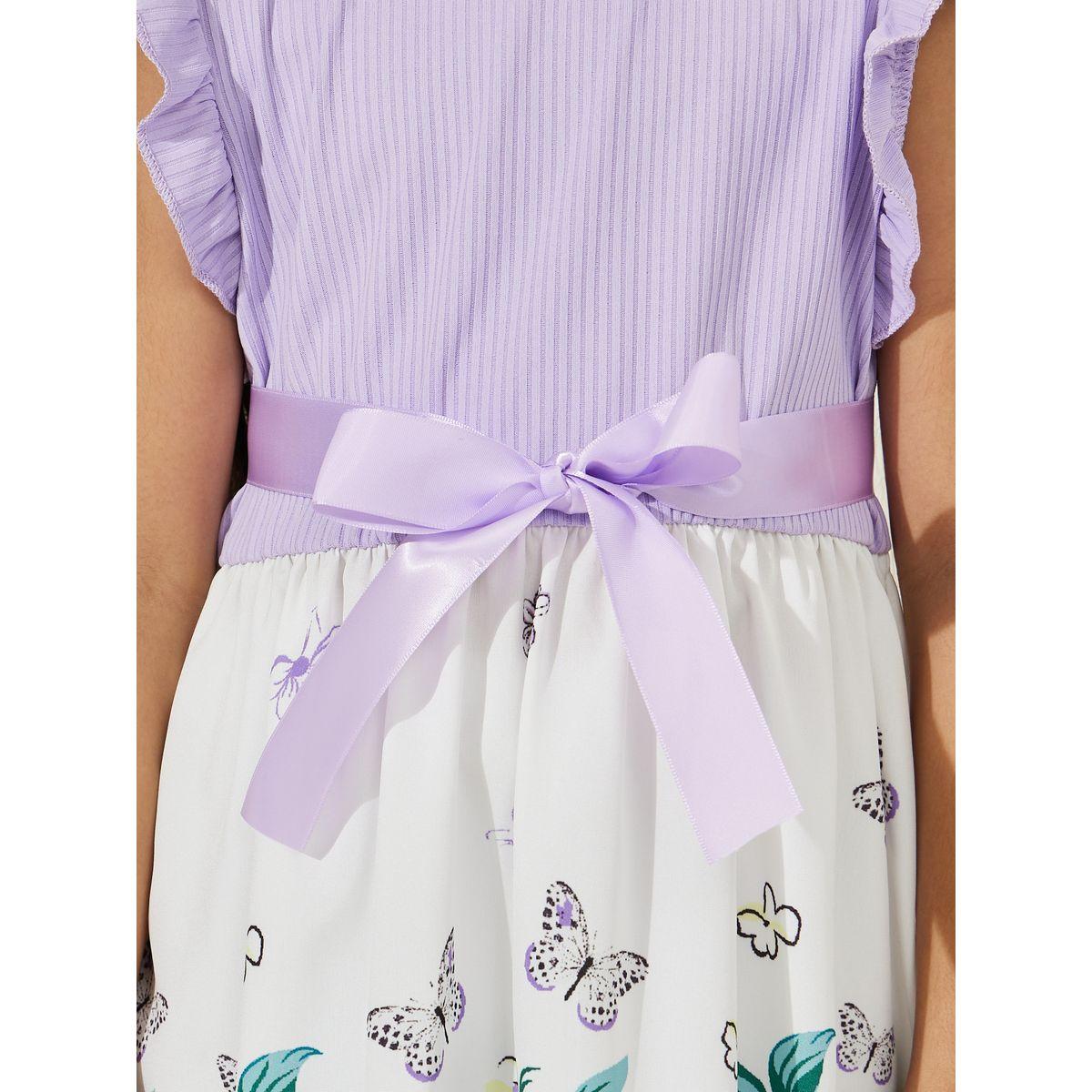 Styli Rib Knit Top Contrast Floral Print Dress-girls-clothing-dressesandjumpsuits-image-3