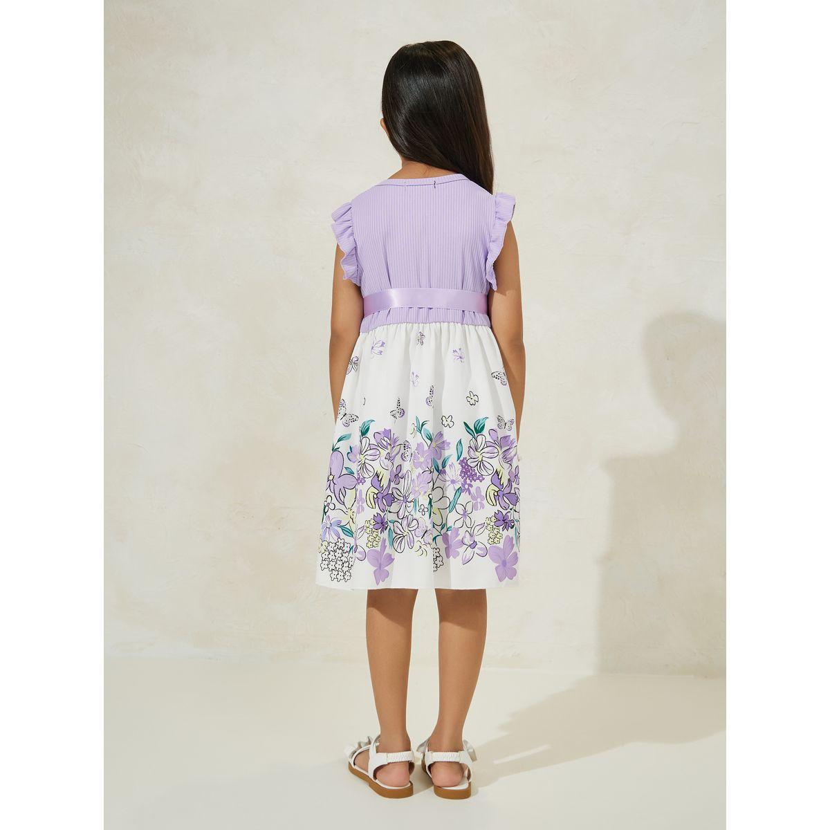 Styli Rib Knit Top Contrast Floral Print Dress-girls-clothing-dressesandjumpsuits-image-4
