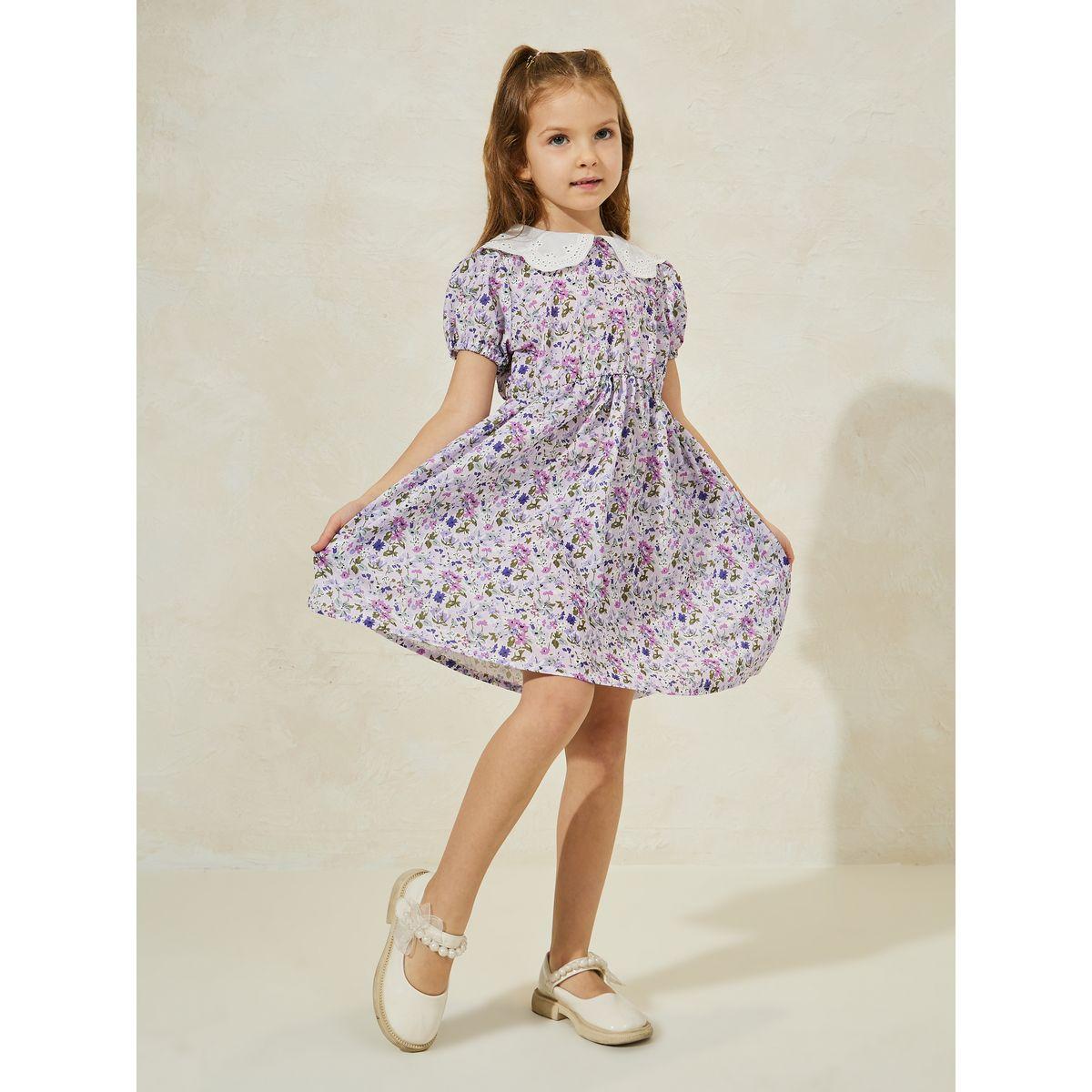 Styli Floral Print Schiffli Collar Dress-girls-clothing-dressesandjumpsuits-image-1