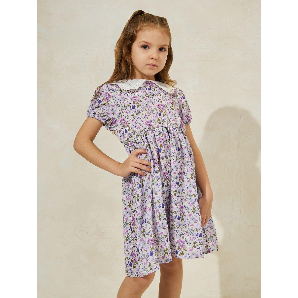 فستان مطبع بطبعة زهور مع ياقة مزينة بفتحات-girls-clothing-dressesandjumpsuits-image-2