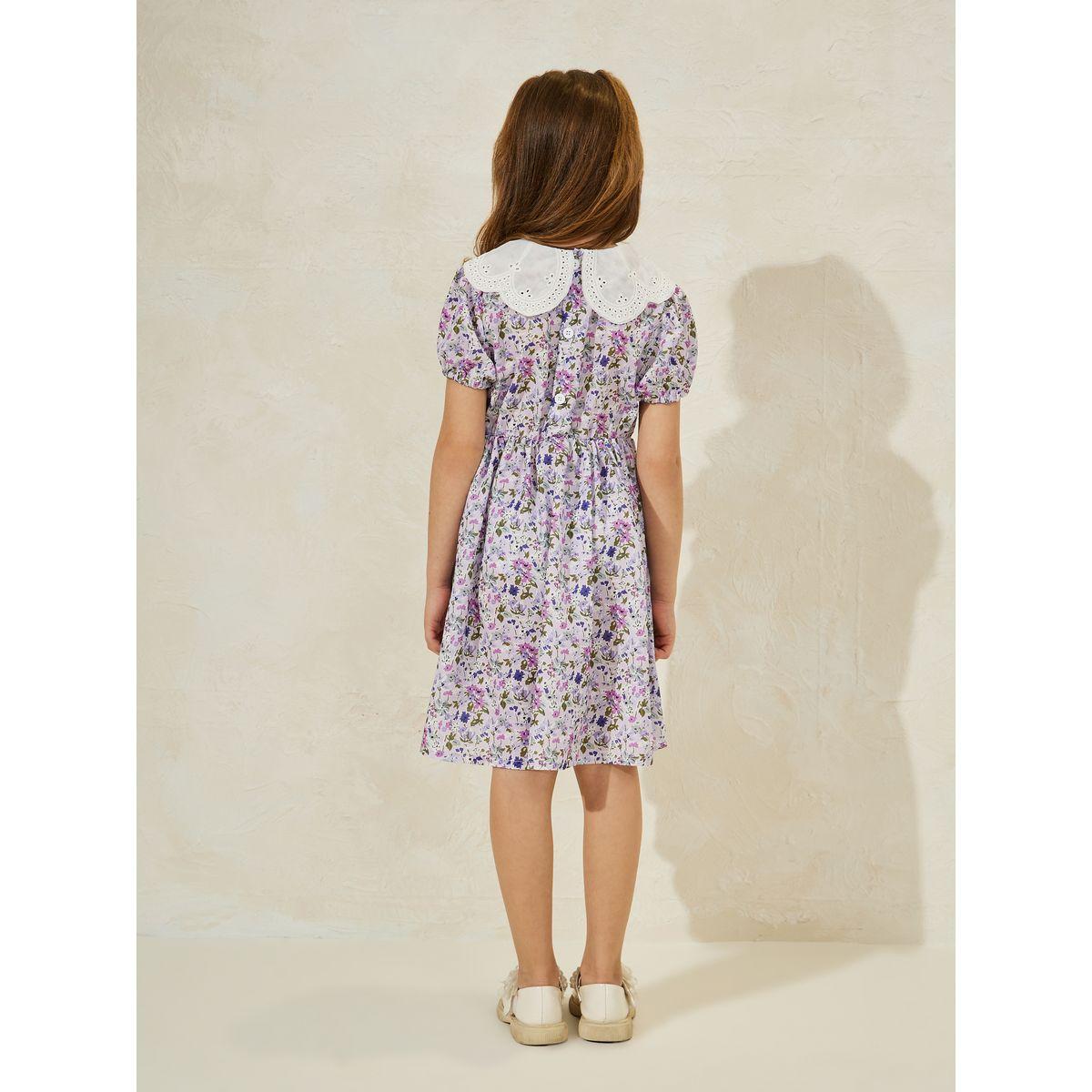 فستان مطبع بطبعة زهور مع ياقة مزينة بفتحات-girls-clothing-dressesandjumpsuits-image-4