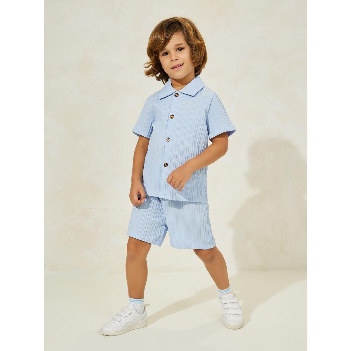 Styli Textured Collared Shirt & Shorts Set-boys-clothing-setsandcoords-image-1