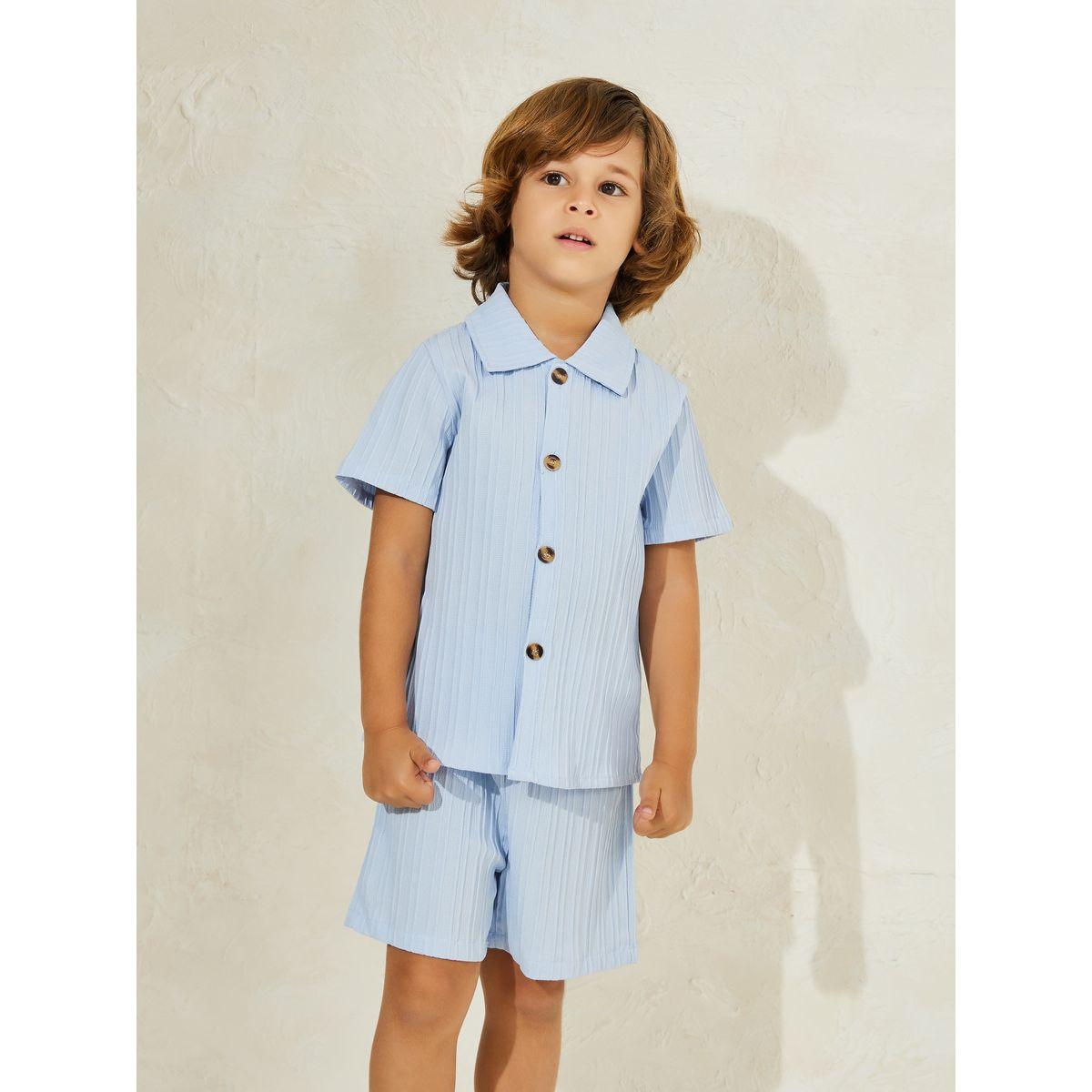 Styli Textured Collared Shirt & Shorts Set-boys-clothing-setsandcoords-image-2