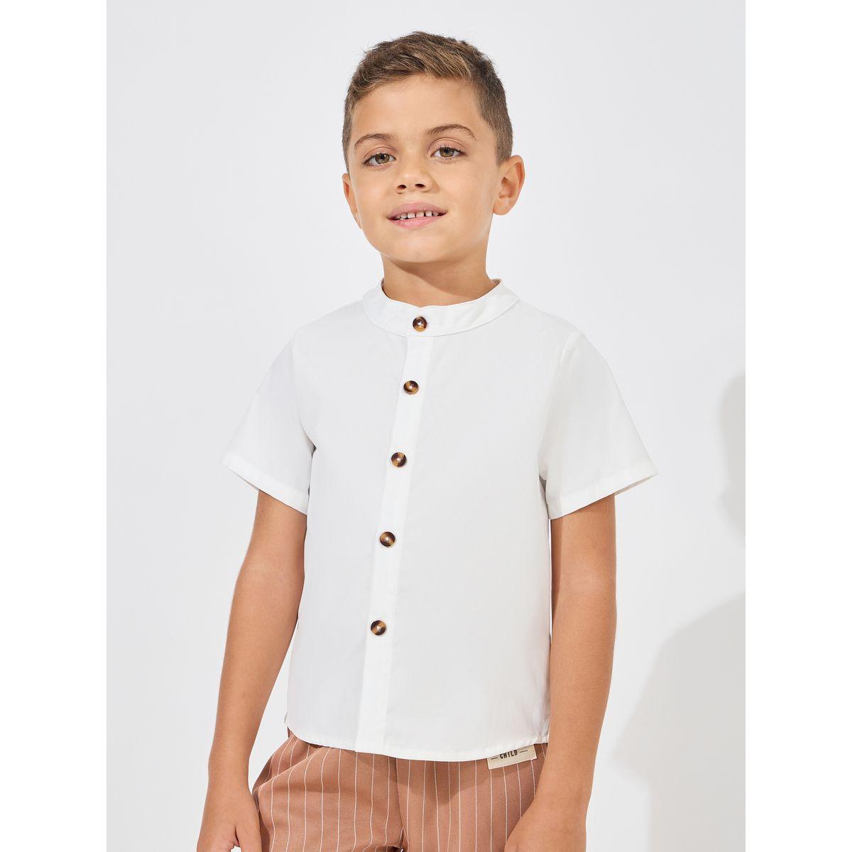 Styli Solid Mandarin Neck Shirt & Striped Shorts Set-boys-clothing-setsandcoords-image-2