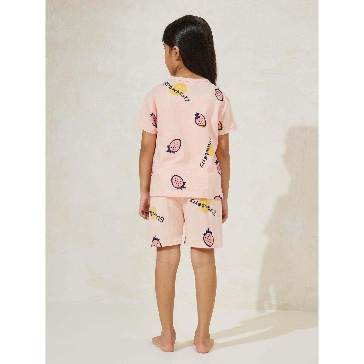 Styli Strawberry Print T-Shirt & Shorts Set-girls-clothing-nightwear-image-4